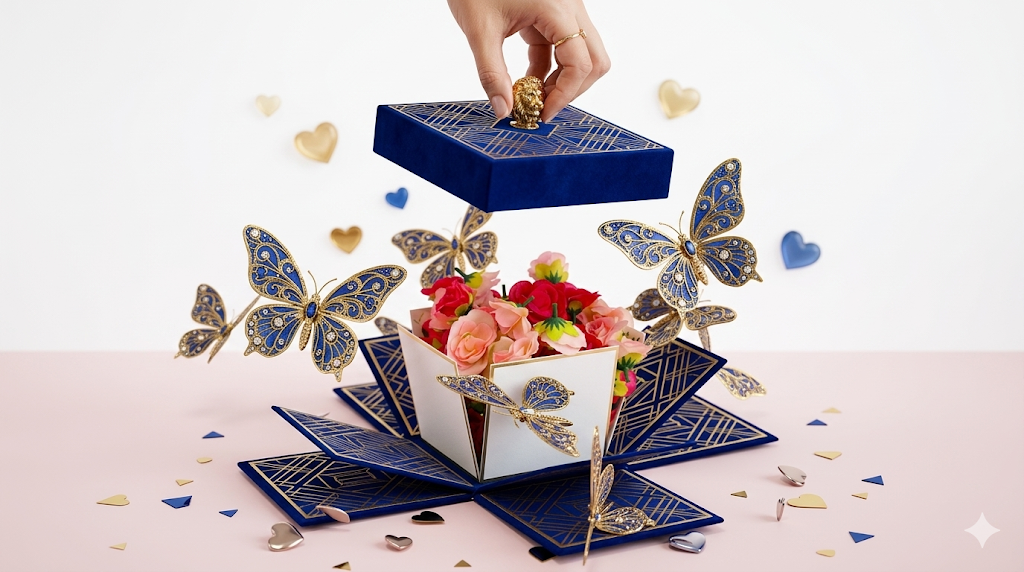 Wholesale interactive exploding surprise gift box with colorful flying butterflies and flowers for florist hampers
