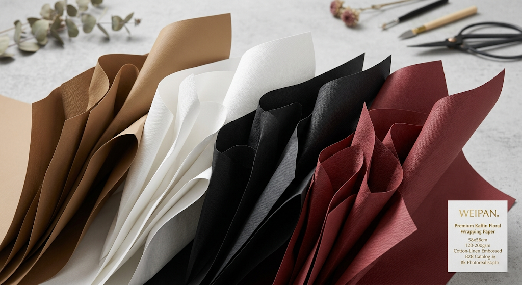 Wholesale premium waterproof Kaffin floral wrapping paper with cotton-linen texture