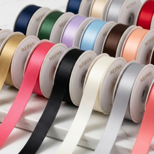 Wholesale luxury thin satin floral ribbon 1cm width in multiple colors