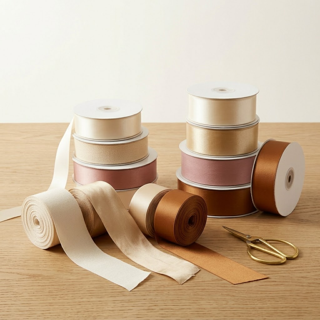 Wholesale satin and chiffon florist ribbons in elegant neutral colors for bouquet decoration