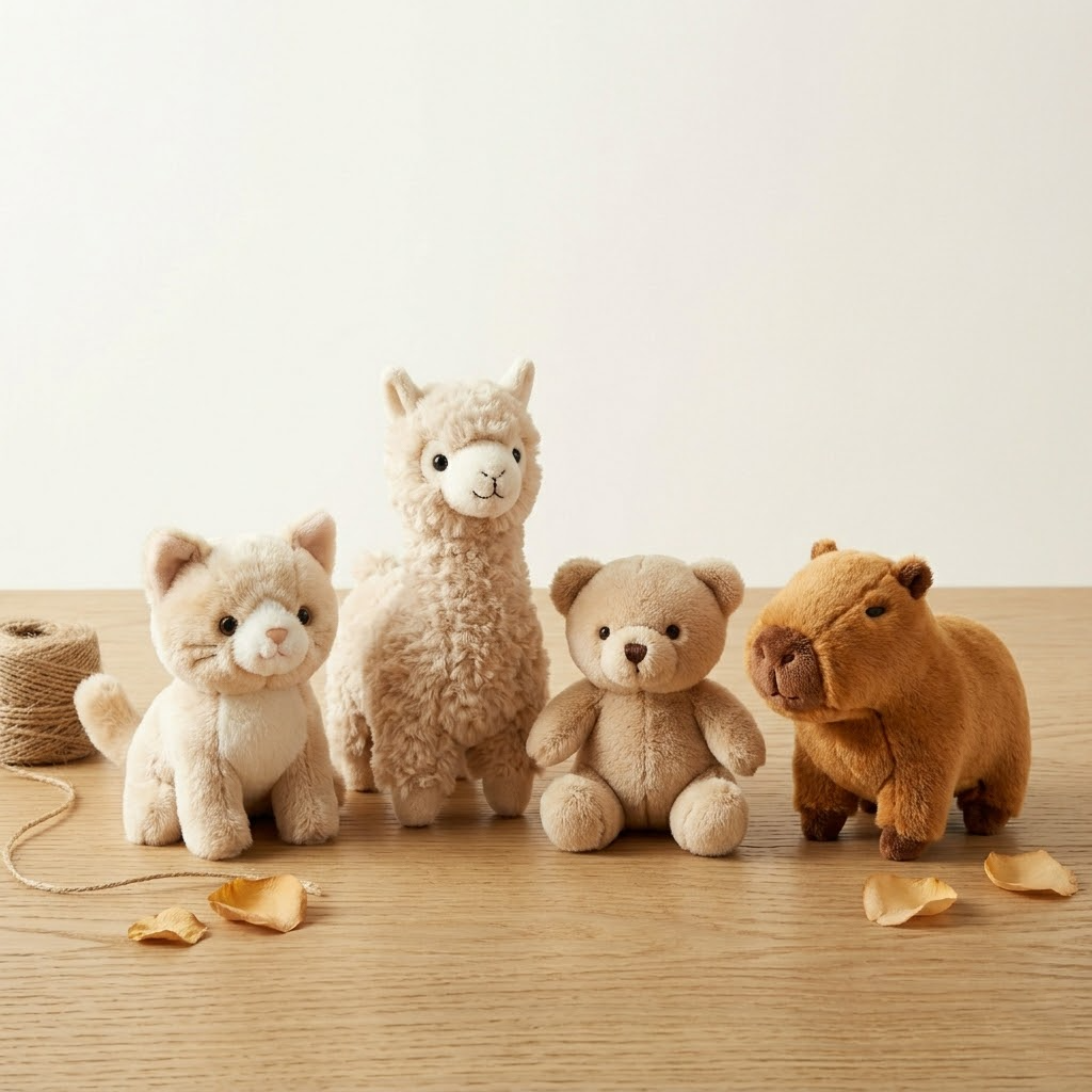 Cute wholesale plush toys including teddy bears and alpacas designed as floral bouquet add-ons